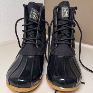 GH Bass Harlequin Womens 8M Black Quilted Waxed Canvas Duck Boots Rain Snow